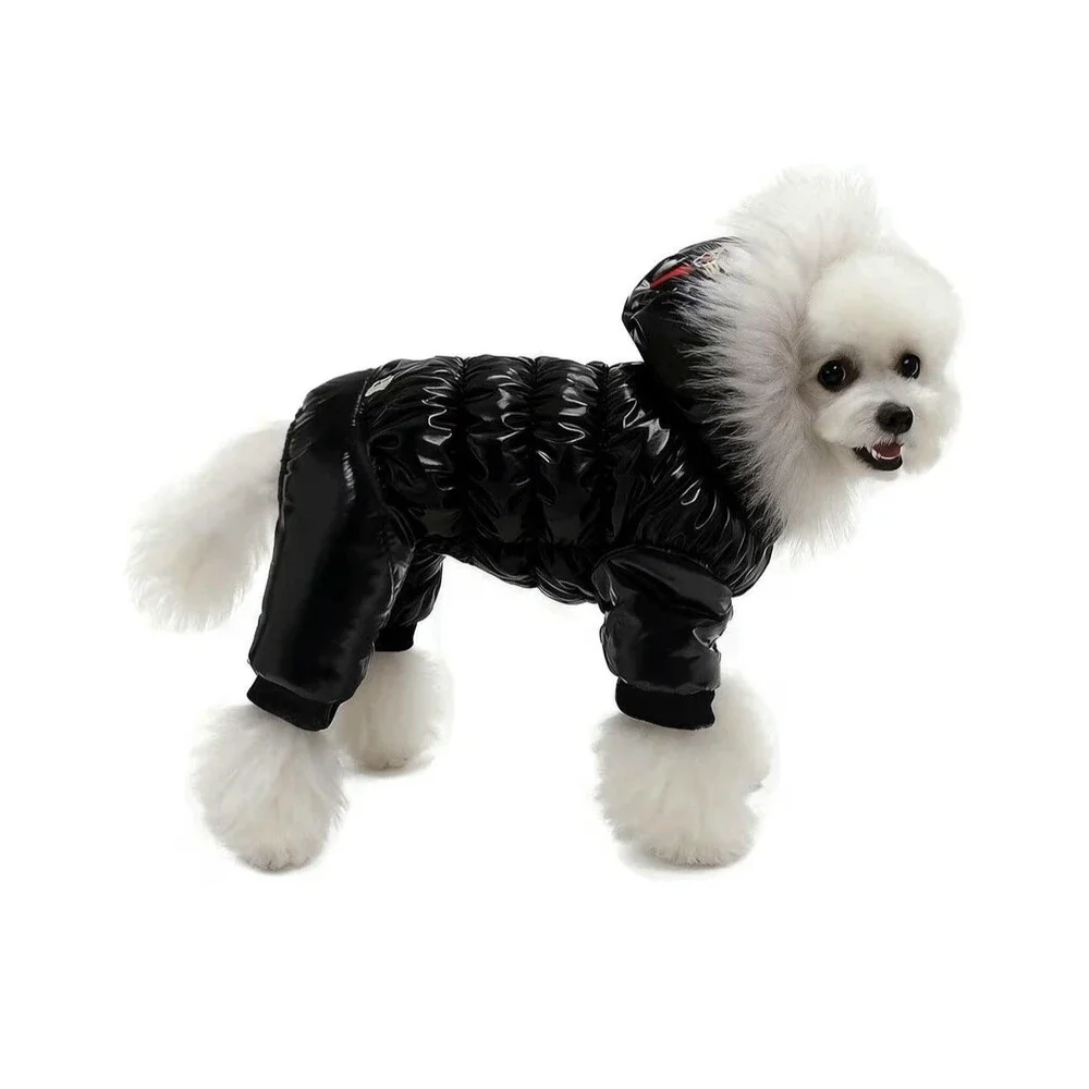 Waterproof snowsuit Dog Winter Warm Dog Jacket Coat Hooded Jumpsuit black size M